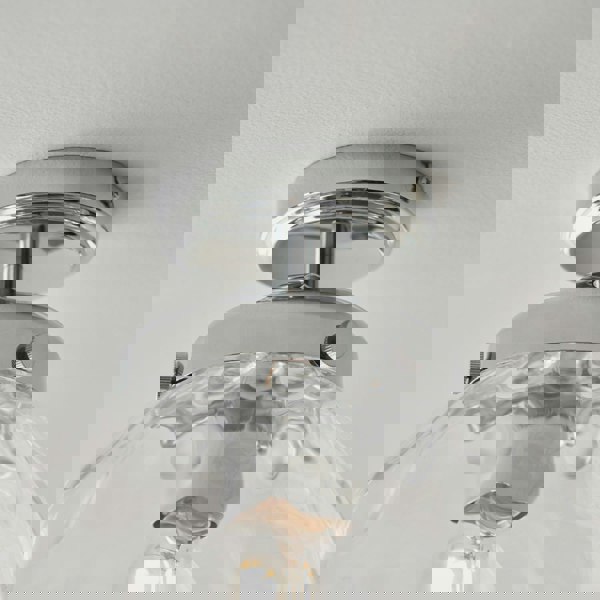 Decorative Flush Bathroom Ceiling Light Fitting - Clear Glass Dimpled Shade