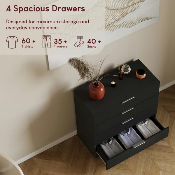 Vida Designs Trega 4 Drawer Chest, Black
