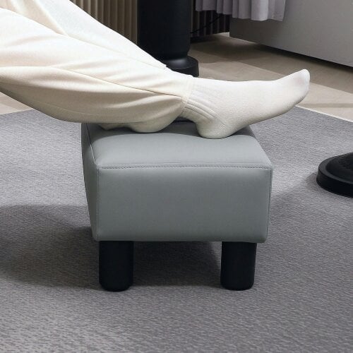Wyld Haus Relata Faux Leather Grey Cube Footstool With Black Legs