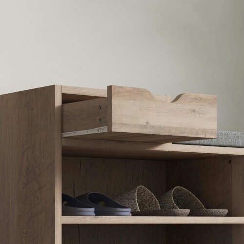 Wyld Haus Lapa Wooden Multi Compartment Shoe Bench 1 Drawer Grey Cushioned Seat