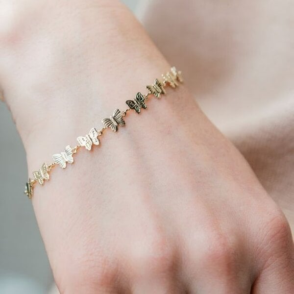 The Colourful Aura Gold Plated Butterfly Charm Thin Slim Promise Animal Themed Stacking Bracelet