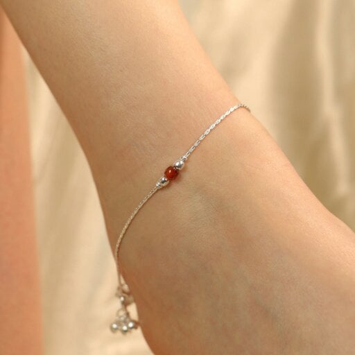 The Colourful Aura 925 Silver Orange Beaded Summer Indie Thin Payal Anklet