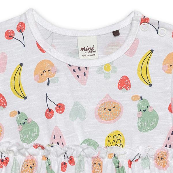 Mini Cuddles Baby Girls All-Over Fruit Printed Dress, White