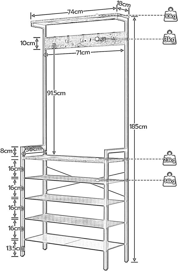 Rafaelo Mobilia Industrial Hall Tree Large Hall Stand