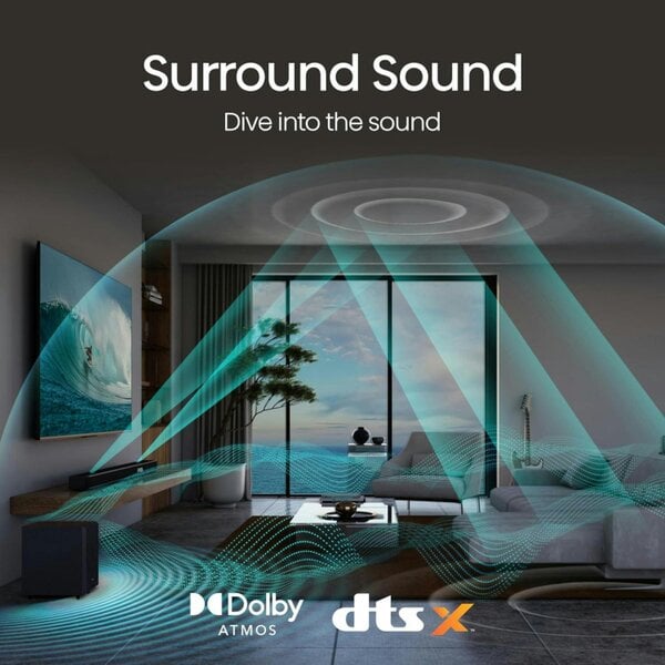 Dyzi AX5125H 5.1.2 Channel 500W Dolby Atmos Soundbar Subwoofer Black
