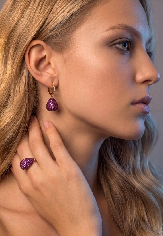 Latelita Valerie Pear Drop Gemstone Earrings Gold Ruby