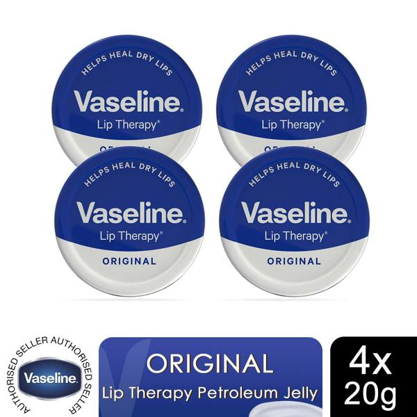 Vaseline Lip Therapy Petroleum Jelly, Original 20gm Hydrating Lip Balm, 4 Pack