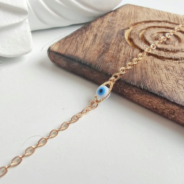 The Colourful Aura Tiny Blue Evil Eye Golden Turkish Minimalist Evil Eye Charm Bead Protection