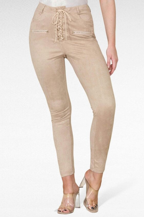 Elaina Fashion Women's Stone Super Soft Faux Suede Slim Fit Bodycon Trouser 