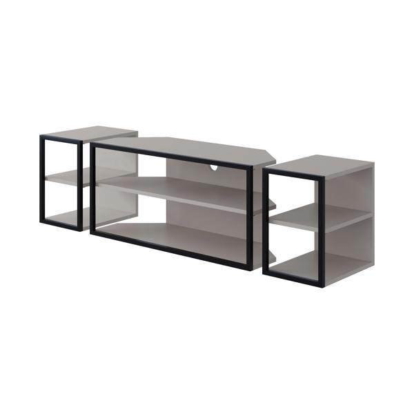 Decortie Modern Echo TV Unit Set for TVs up to 43-Inches w/ 2 Storage Side Table 3 Piece Set Media Centre Living Room