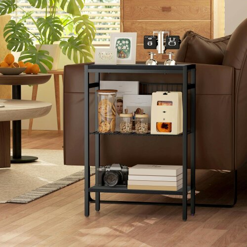 Wyld Haus Notosu Metal And Wooden Black Industrial 3 Shelf Side Table