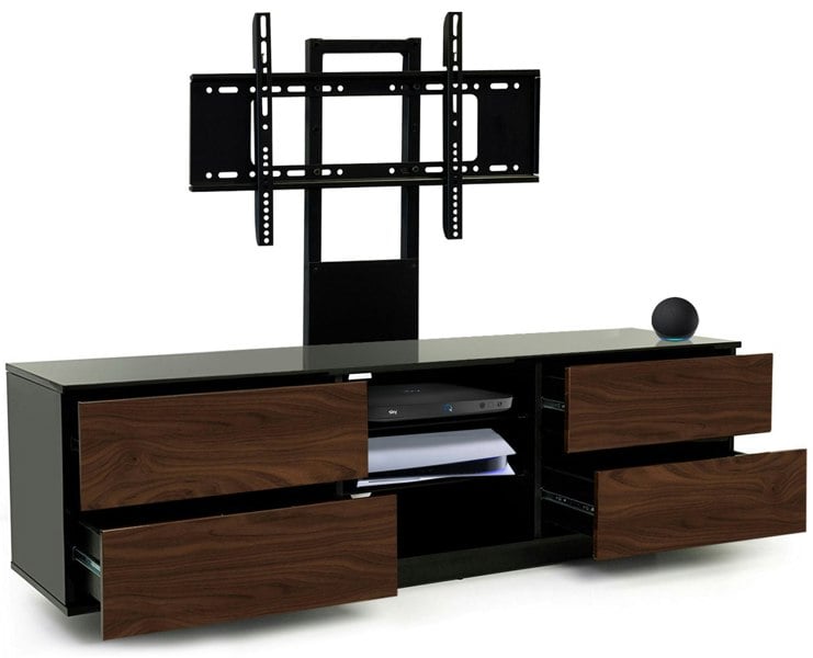 Centurion Supports AVITUS Gloss Black with 4-Walnut Drawers for up to 65" LED/LCD/Plasma TV Stand with Mounting Arm