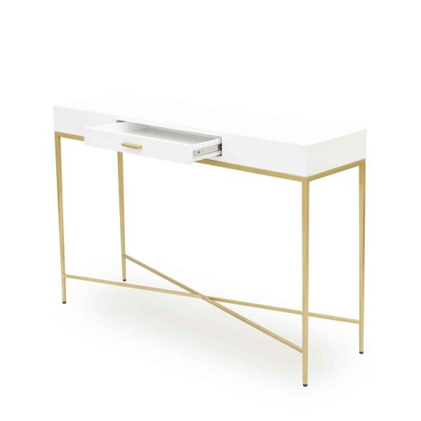 Wyld Haus Genoa White Gloss and Gold Console Table with Drawer