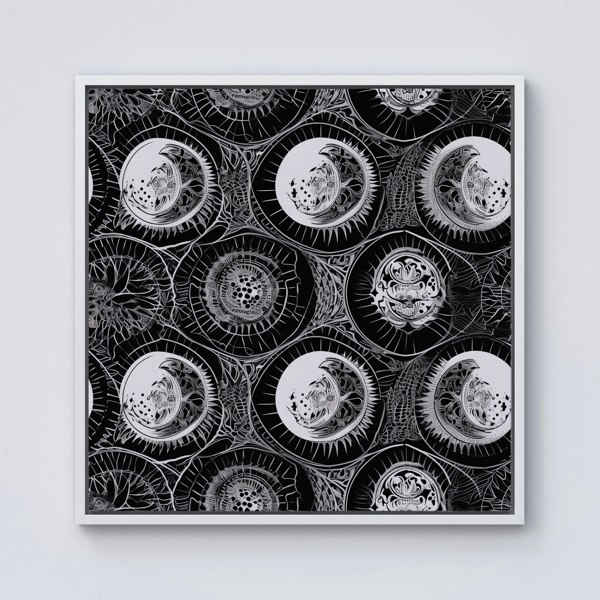 Warren Reed Black White Moon and Sun Framed Canvas