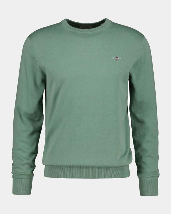 GANT Mens Classic Cotton Shield Logo Crew Neck Jumper - 308 Surplus Mint | CHO | Designer Mens Crew Neck Jumpers