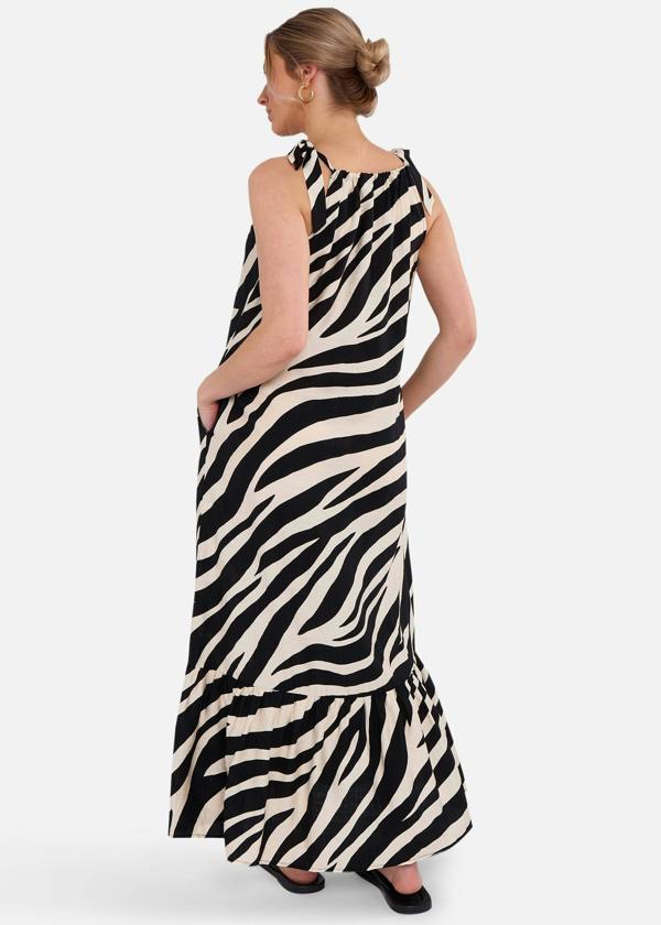 Gini London Mono Zebra Print Tie Shoulder Maxi Dress