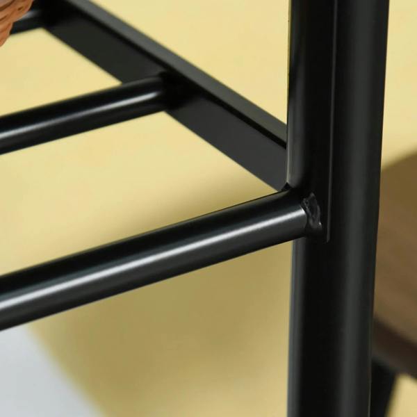 Black steel frame corner with crossbar joint detail on bar set.