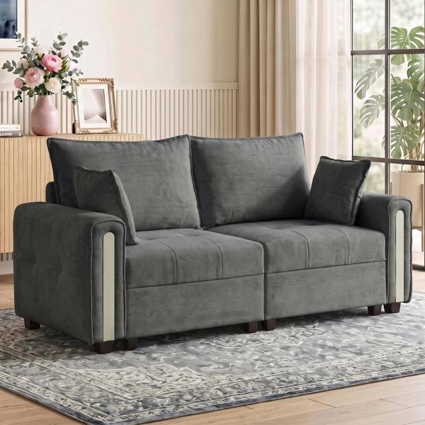 HOMCOM  2 Seater Sofa with Lift-Up Storage, 168 cm Velvet Couch, Dark Grey