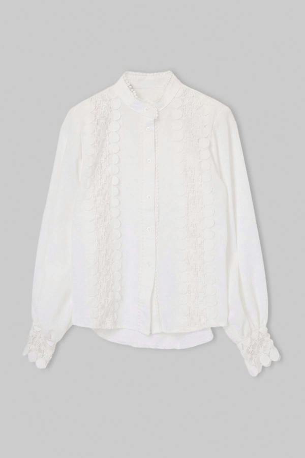 WOVCOR Applique Trim Lace Detail Padded Long Sleeve Shirt