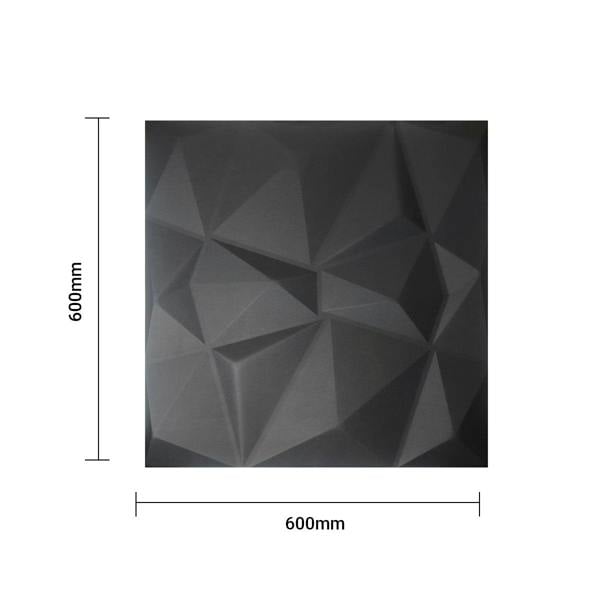 ENER-J Elegant 3D Diamond-Embossed Black PU Leather Wall Panels - 25mm Thickness, Size: 600 x 600 mm (Pack of 4)