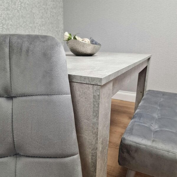 Kosy Koala Modern Grey Dining Table Set with 2 Grey Velvet Chairs and 1 Grey Bench Dining Room Furniture
