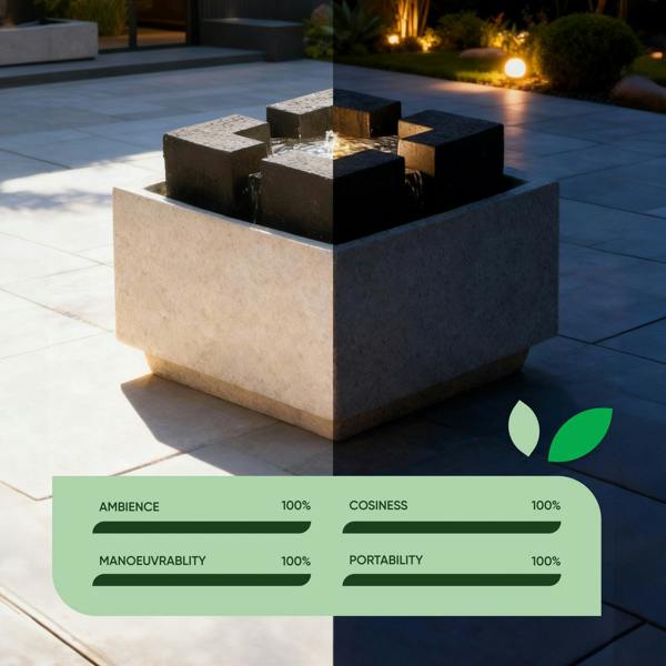 Gardenwize Solar Water Feature – Granite Oasis Fountain with LED Lights & Battery Backup
