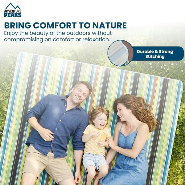 ADVENTURE PEAKS Picnic Blanket 200x200cm – Foldable Picnic Mat with PVC Water Resistant Backing - Portable Beach Blanket
