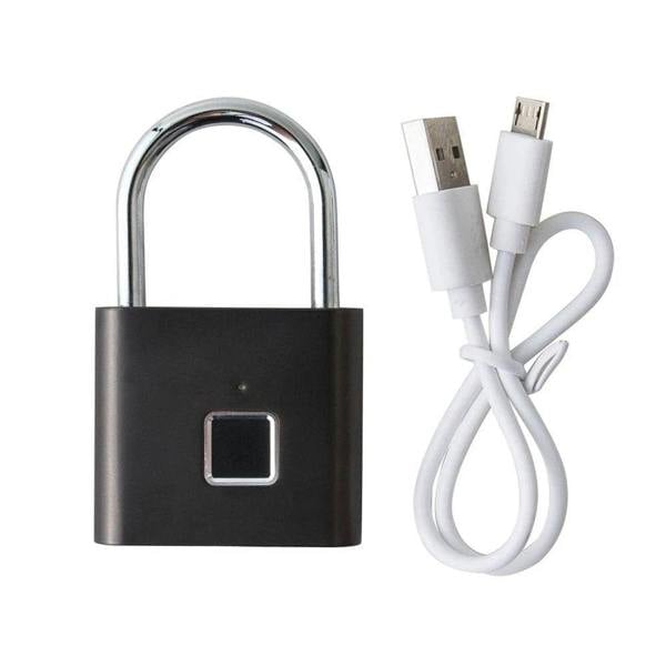 ENER-J Smart Fingerprint Padlock, USB Rechargeable Biometric Lock, 10 User Access, 9,000 Unlocks, Gym, Lockers, Bikes & Travel, Black