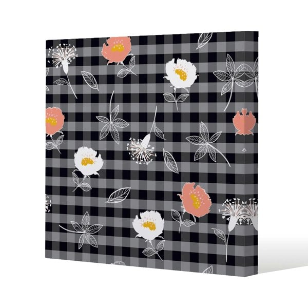 Benjamin Tate Design Blooming hand drawn orange and white flowers Slim Style Canvas Print  75x75cm , 15mm Slim Real wood.