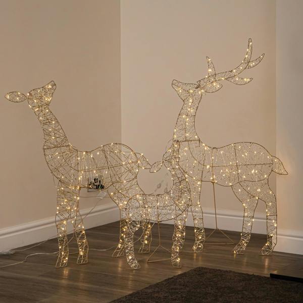 Samuel Alexander 1m Light up Gold Twist Christmas Reindeer Family Set with 310 Warm White LEDs