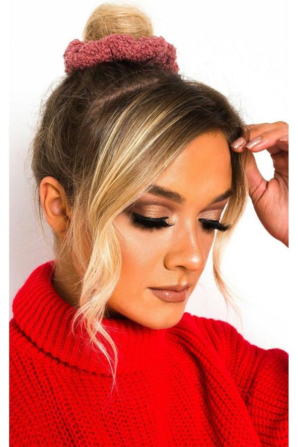 Ola Teddy Style Hair Scrunchie - Pink