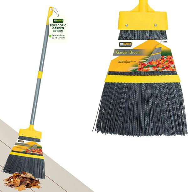 My Garden Outdoor Living Garden Broom 137cm Extendable Outdoor Brush Telescopic Broom Heavy Duty Stiff Brush for Outdoor Sweeping