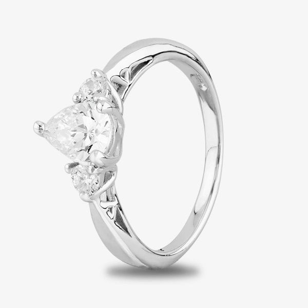 Starbright Silver Pear-cut and Round Cubic Zirconia Trilogy Ring R6702 3A