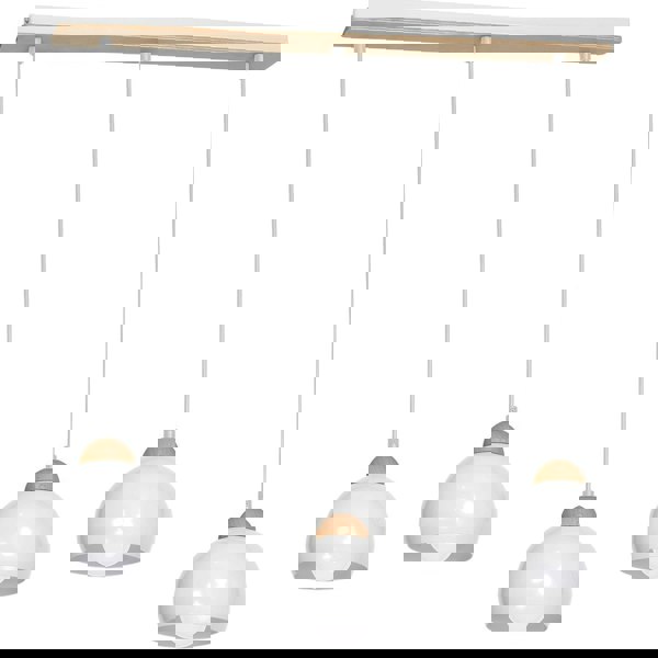 Milagro Dama White pendant Light 3XE27 Hand Made Scandi Style Hanging Ceiling Lamp Enhanced By Natural Wood Detail