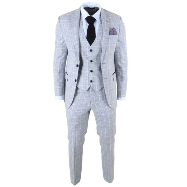 TruClothing IM11 - Men's Grey 3 Piece Tailored Fit Check Suit