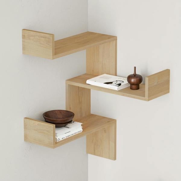 Decortie Luksa Modern Wall Shelf Bookcase Wall Mounted Corner Zigzag Design 60cm
