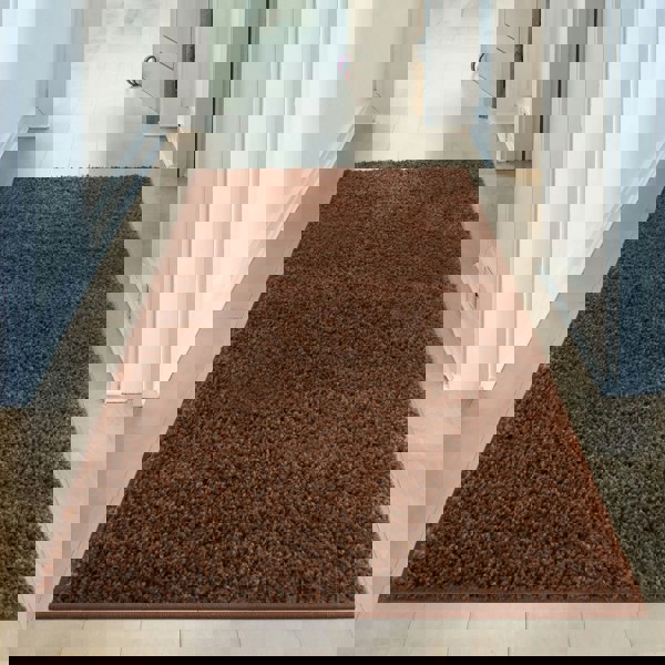 Shaggy Rug Plain Brown non-shedding, high-quality