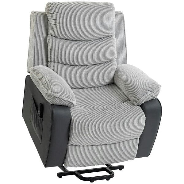 Power Lift Chair for Elderly, Corduroy Recliner with Wide Seat, High Back, USB Port, Side Pockets, Light Grey