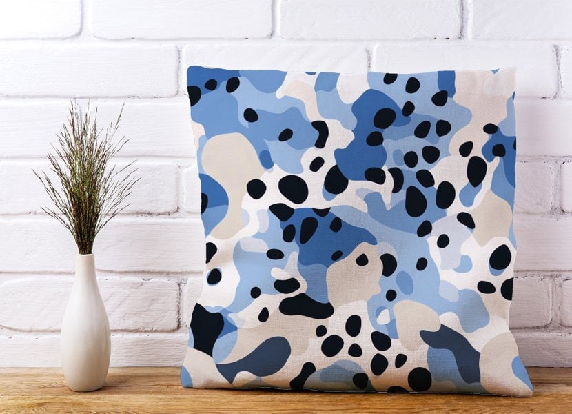 Warren Reed Blue Camouflage Pattern Cushions