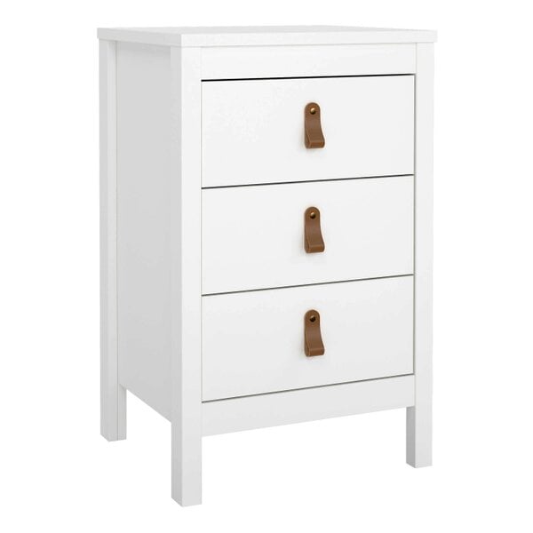 Wyld Haus Wildberry Matt White Bedside Table 3 Drawers Leather Handles