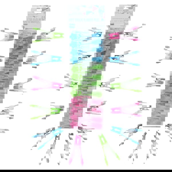 JVL Plastic Peg Basket, Grey with 24 Prism Soft Touch Flower Design Plastic Pegs, Multi