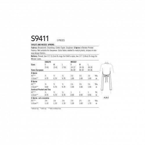 Simplicity Sewing Pattern 9411, Aprons for Kids, Women, A (S - L / S - L) - Beginner, Easy