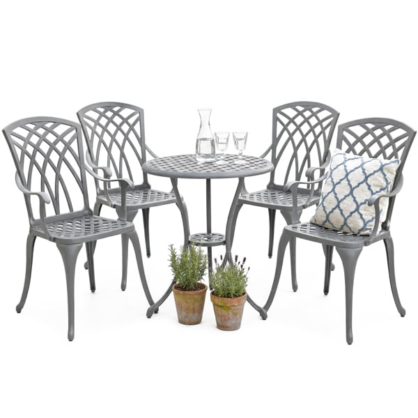 Centurion Supports OSHOWA Luxurious Garden and Patio Table and 4 Large Chairs with Armrests Cast Aluminium Bistro Set Grey