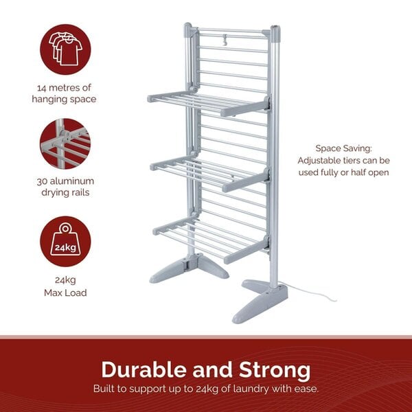 Rediffusion 3 Tier Compact Heated Clothes Airer with Cover