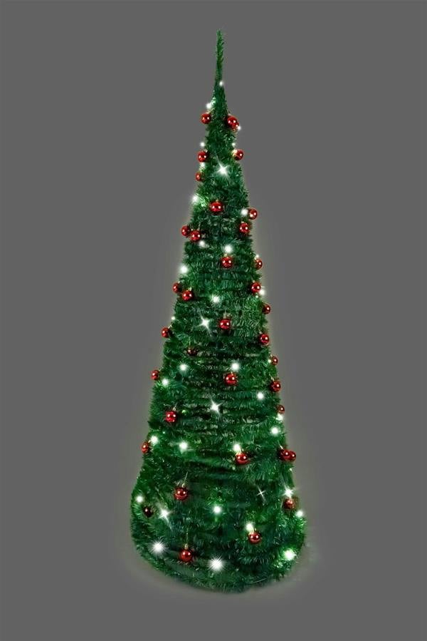 4ft to 6ft Pre-Lit Pop Up Christmas Trees with Warm White LED Lights and Red Baubles image 1