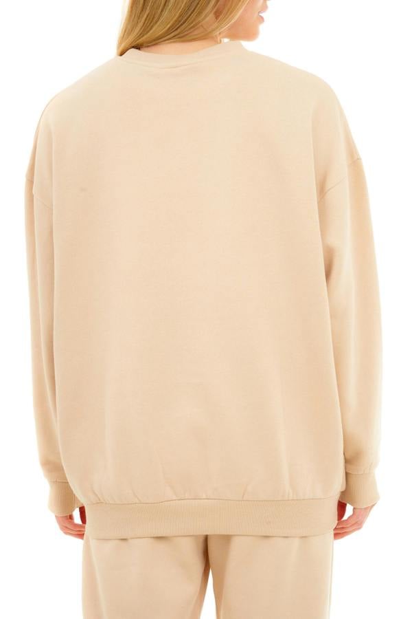 Smart Living Women's Oversized Sweatshirt Cozy Pullover Jumper Crewneck Top - Stone