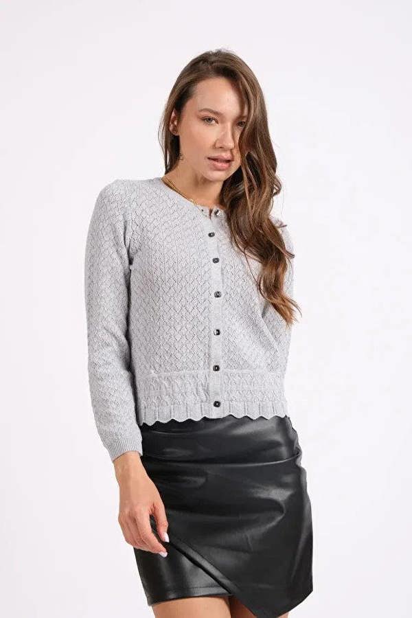 Hoxton Gal Lightweight Knit Cardigan in Grey