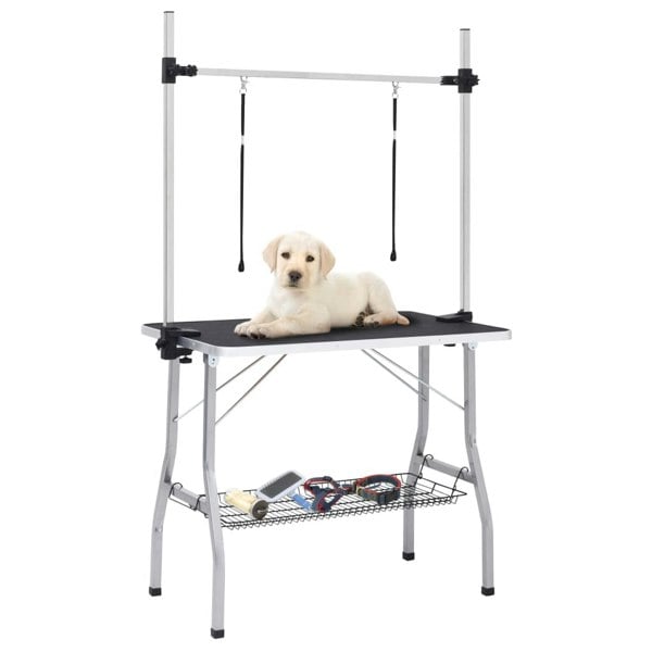Berkfield Adjustable Dog Grooming Table with 2 Loops and Basket