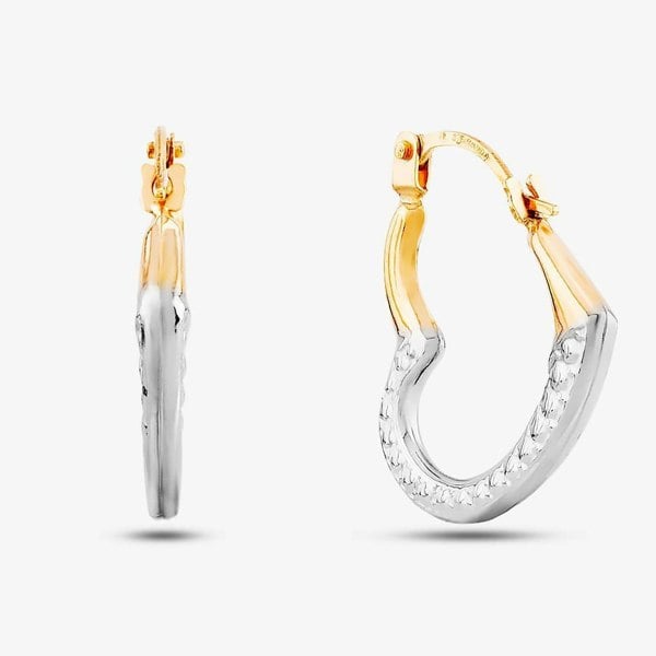 T. H. Baker 9ct Two Colour Gold Heart Hoop Earrings UER122YW