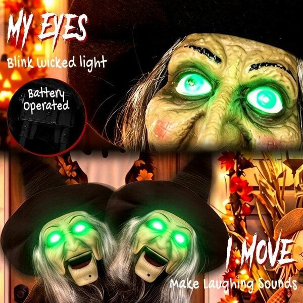Bobobiy 94cm Animated Witch Halloween Decoration, Scary Halloween Animatronics Decor with Sound Touch Activated & Light Up Eyes
